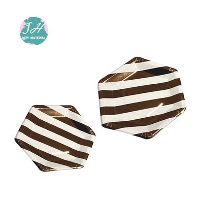 placa de papel descartável do círculo 9inch listrado metálico dourado branco